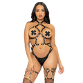 LEG AVENUE - KINK - HEART RING HARNESS TEDDY SIZE L - BLACK