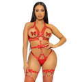 LEG AVENUE - KINK - STUDDED O-RING HARNESS TEDDY SIZE L - RED