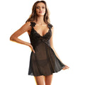 SUBBLIME - BABYDOLL TULLE FABRIC WITH LACE AND FLOWER DETAIL BLACK