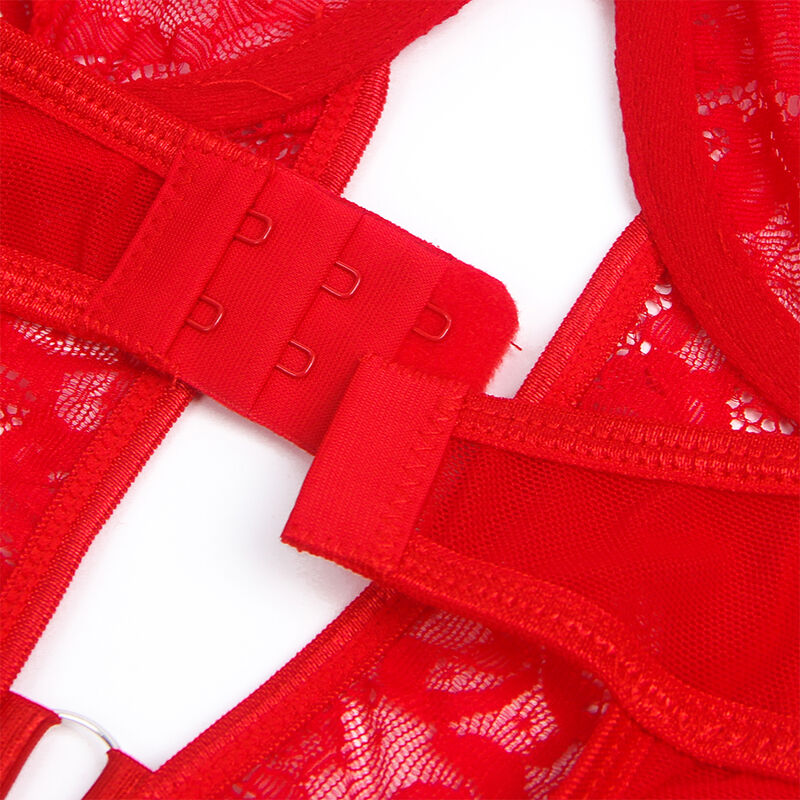 SUBBLIME - TEDDY WITH GARTER WITH LACE DETAIL AND STRIPS RED L/XL