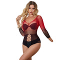 SUBBLIME - 952259 RED AND BLACK GRADIENT LONG SLEEVE ELASTIC FISHNET DRESS
