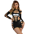 SUBBLIME - 952266 LONG SLEEVE ELASTIC FISHNET DRESS BLACK