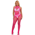 SUBBLIME - 952389 FISHNET AND LACE CROTCHLESS BODYSTOCKING WITH HIGH NECK PINK