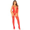 LEG AVENUE - CAMIGARTER + STOCKINGS + THONG RED