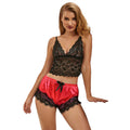 SUBBLIME - 953966 CASUAL SILK NIGHTGOWN + LACE PANTS BLACK/RED