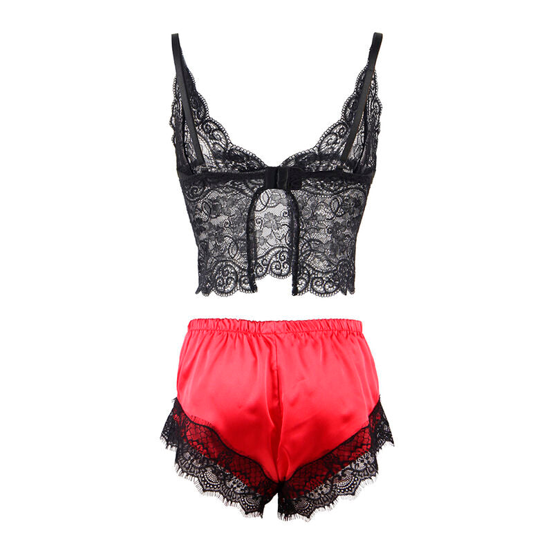 SUBBLIME - 953966 CASUAL SILK NIGHTGOWN + LACE PANTS BLACK/RED L/XL