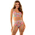 SUBBLIME - 954109 BRA + PANTIES WITH GARTER BELT FLORAL DESIGN BLUE