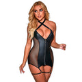 SUBBLIME - 954444 SEXY MESH DRESS LEATHER BLACK