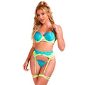 SUBBLIME - 955311 SET OF BRA WITH LACE AND GARTER LINES GREEN AND BLUE