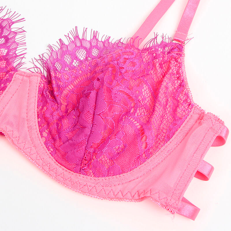 SUBBLIME - 955366 BRA SET WITH LACE AND GARTER LINES PINK AND PURPLE L/XL