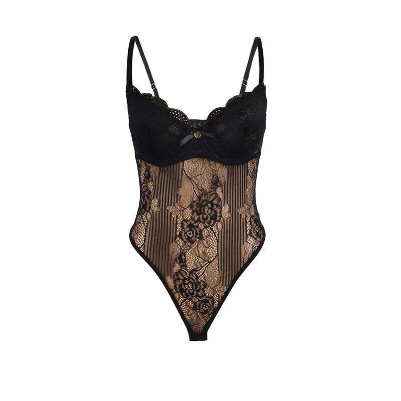 SUBBLIME - 955618 LACE BODYSUIT WITH BOTTOM CLOSURE BLACK
