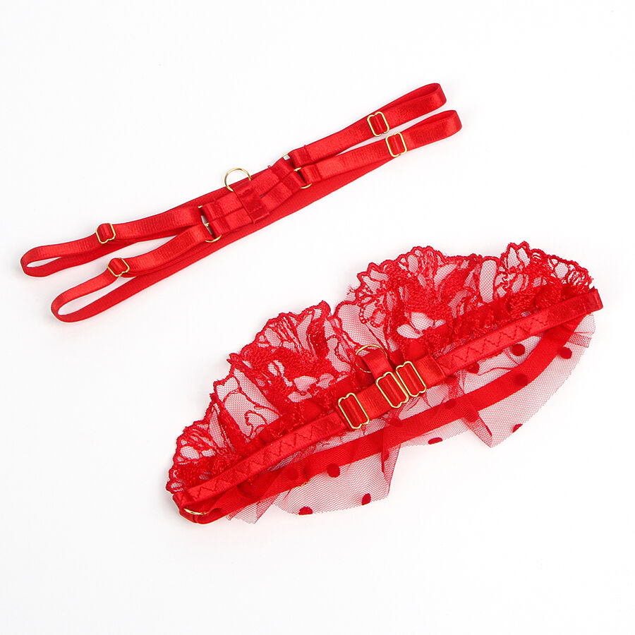 SUBBLIME - 957506  LACE BRA AND GARTER SET RED S/M