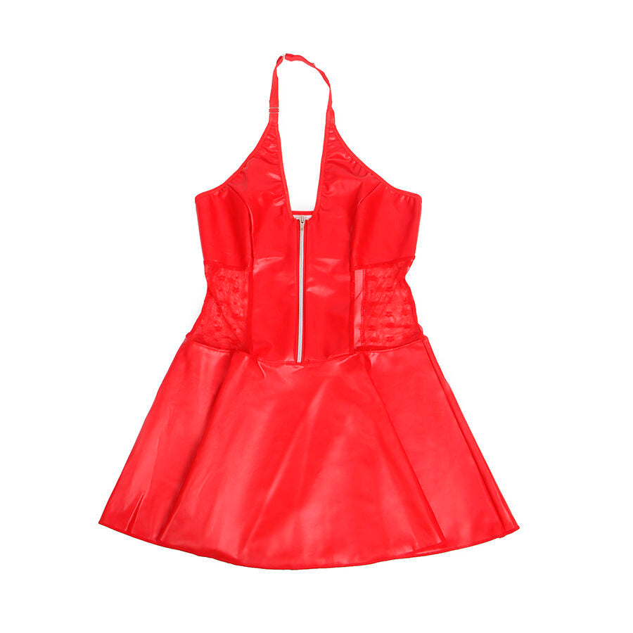 SUBBLIME - 957735 LACE ZIPPER LEATHER DRESS RED L/XL