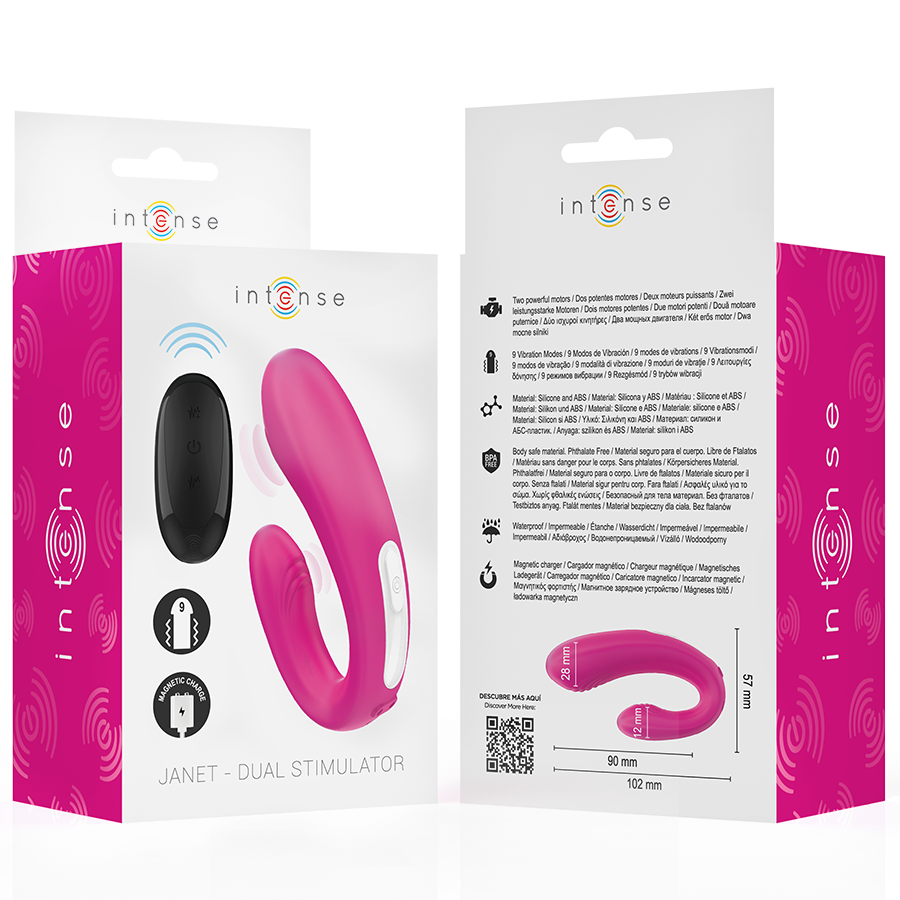 INTENSE - JANET DUAL U-SHAPED STIMULATOR AND VIBRATOR WITH REMOTE CONTROL PINK