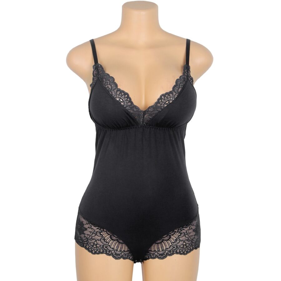 SUBBLIME - BLACK FLORAL LACE DETAIL TEDDY L/XL