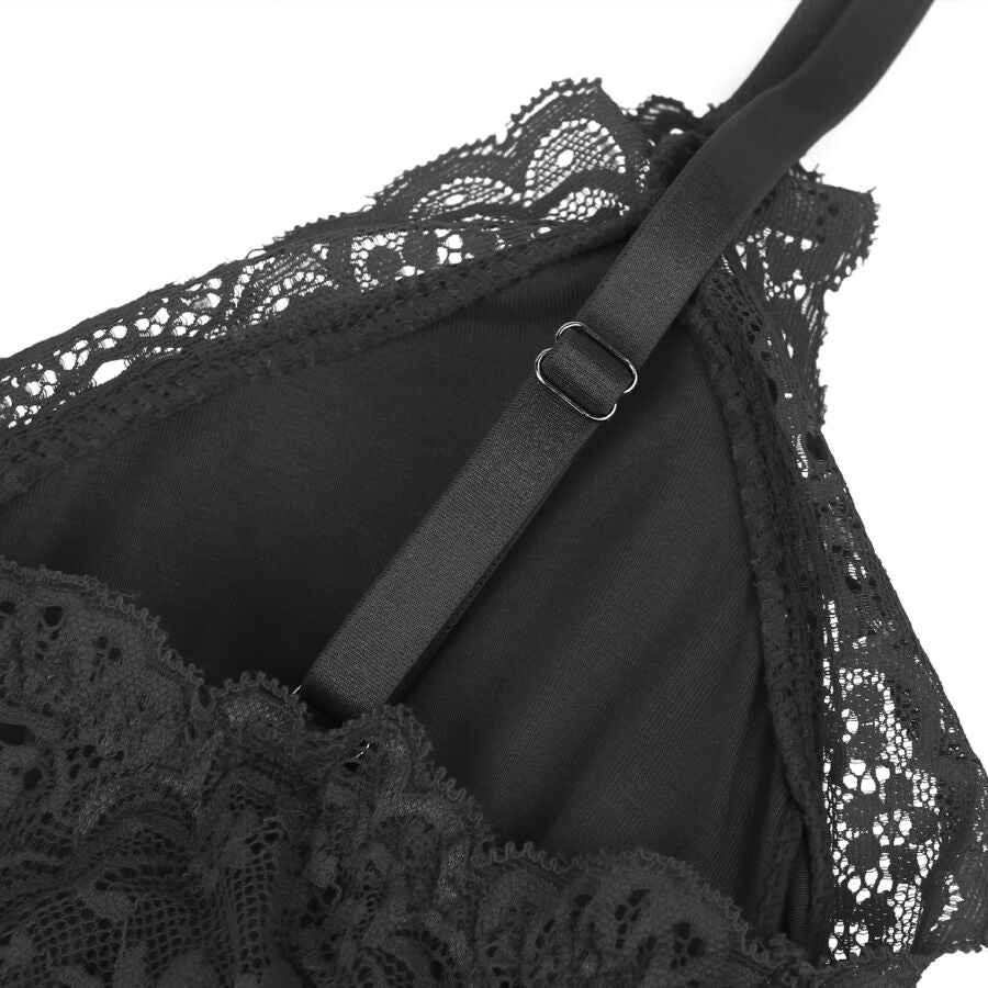 SUBBLIME - BLACK FLORAL LACE DETAIL TEDDY L/XL
