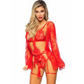 LEG AVENUE - 86123 TEDDY + GARTER ROBE SET RED
