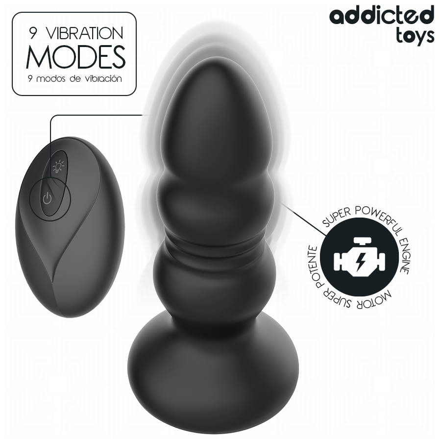 ADDICTED TOYS - ROTATING VIBRATING ANAL PLUG, LED LIGHT REMOTE CONTROL