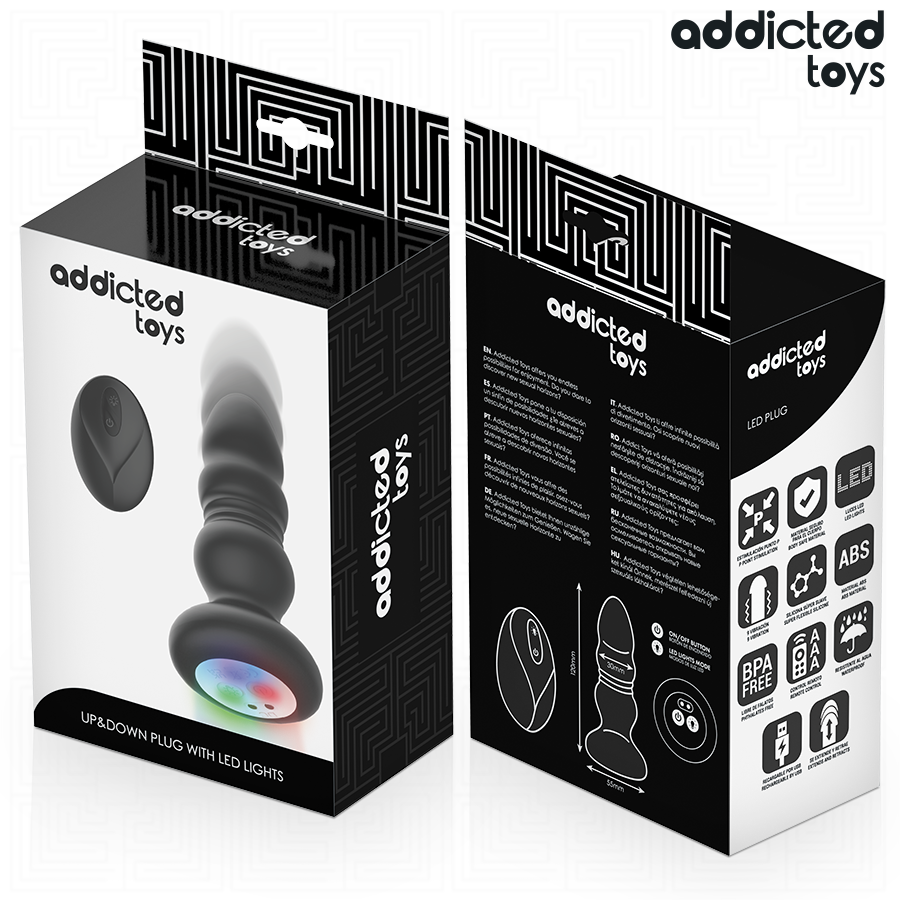 ADDICTED TOYS - ROTATING VIBRATING ANAL PLUG, LED LIGHT REMOTE CONTROL