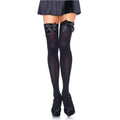 LEG AVENUE - BLACK NYLON THIGH HIGHS WITH BLACK BOW