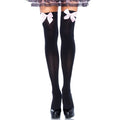 LEG AVENUE - BLACK NYLON THIGH HIGHS WITH PINK BOW